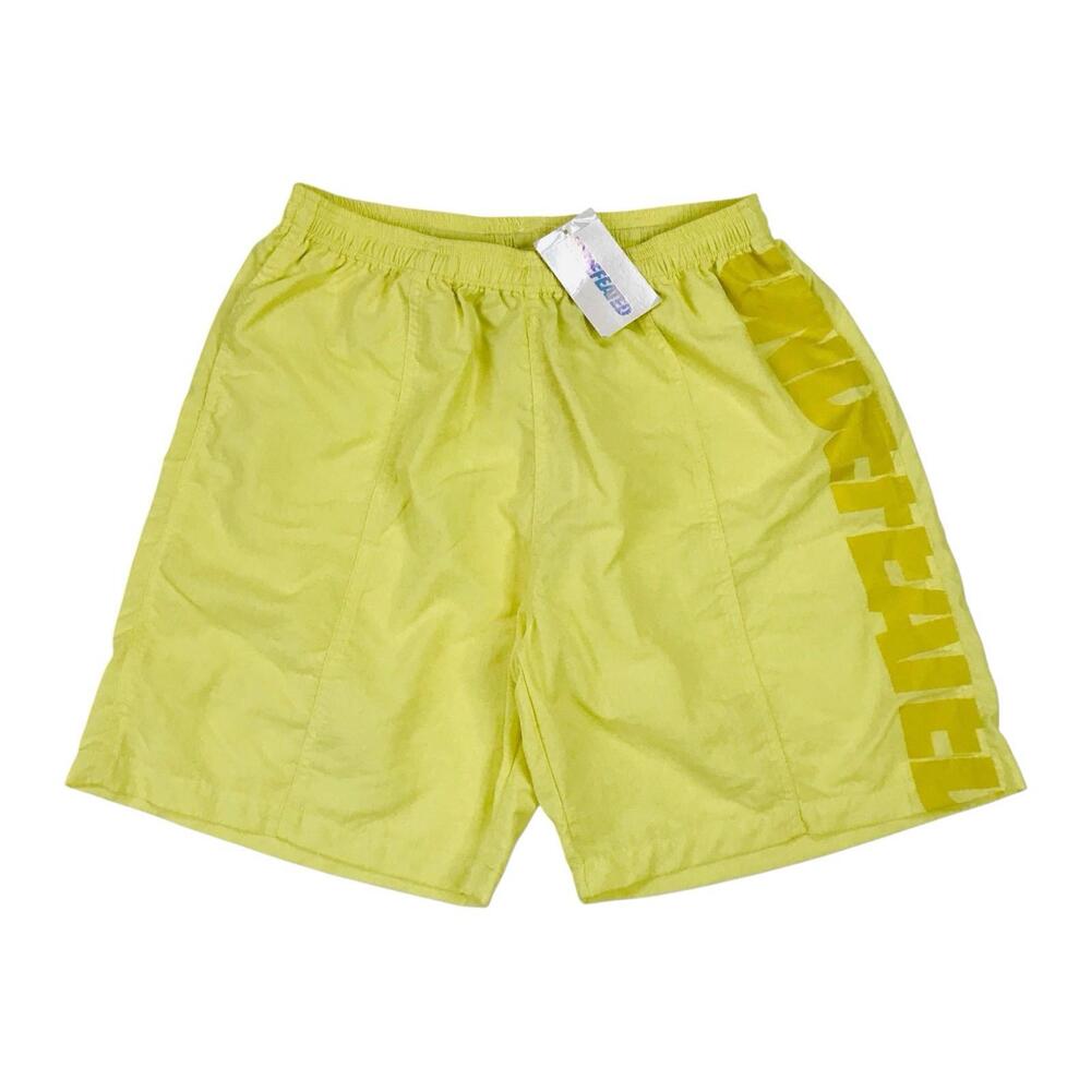UNDEFEATED Nylon Shorts Mens Small S Yellow Swim Trunks Unlined Spell Out UNDFTD